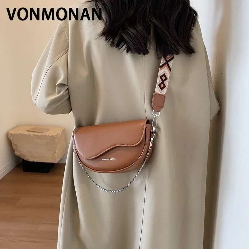 Women Saddle Female Small Wedding Flap Underarm Shoulder Lady Retro Split Leather Fashion Chain Messenger Tote Bag