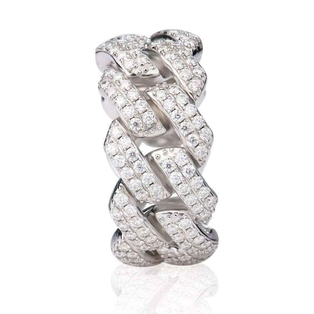 925 Sterling Silver Cuban Ring Pass Diamond Tester with VVS1 DEF Color Diamond Moissanite Jewelry for Wedding Hip Hop Style