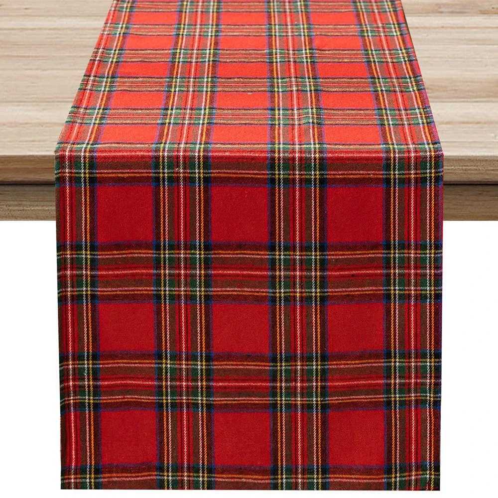 Christmas Red Plaid Table Runner Christmas Holiday Decor Linen Fabric For Festive Dining Holiday Table Flag Y251113