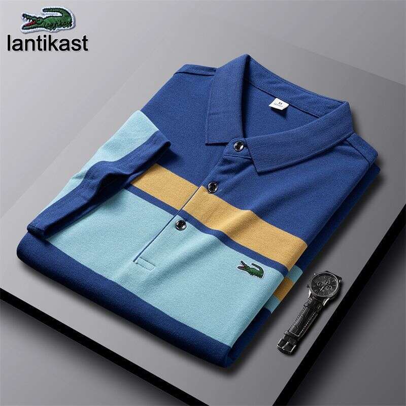 Noble Crocodile Polo Shirt Men's designer hoodie T-Shirt Summer Breathable Short LANTI KAST Sleeve Turn-Down Collar Pure Cotton Top Striped Busin