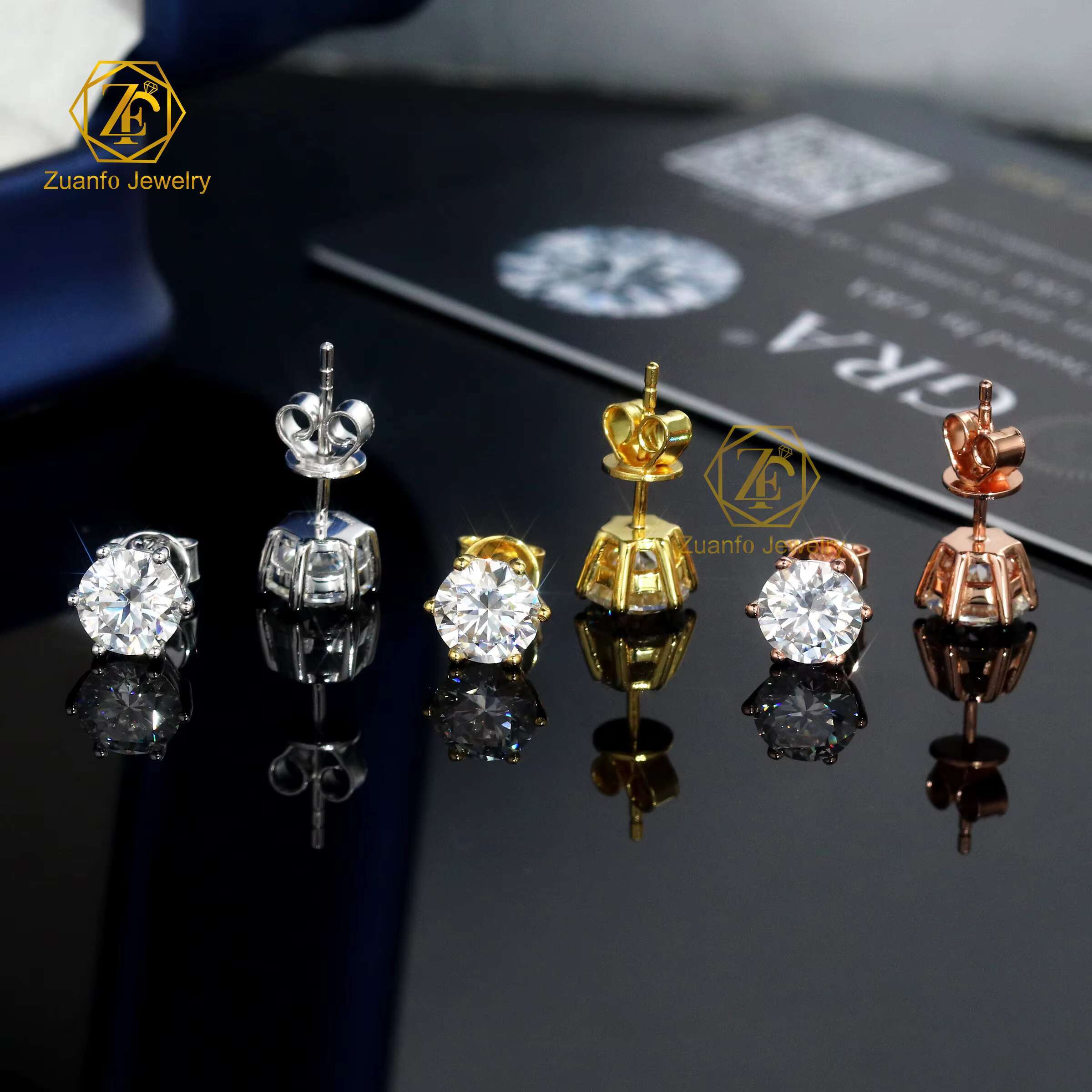 High Quality Mossanites 6.5mm 1CT White Color Moissanite 925S 6 Claw Stud Earrings