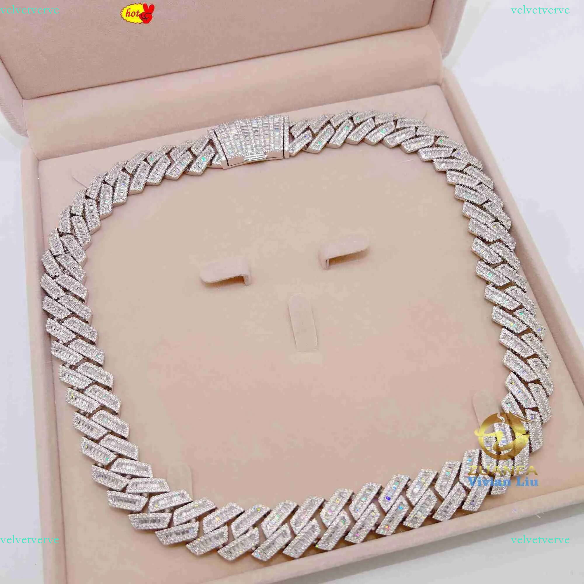20mm VVS moissanite cuban k chain hip hop Fine jewelry Baguette dia Men necklace Sterg Sier Fully