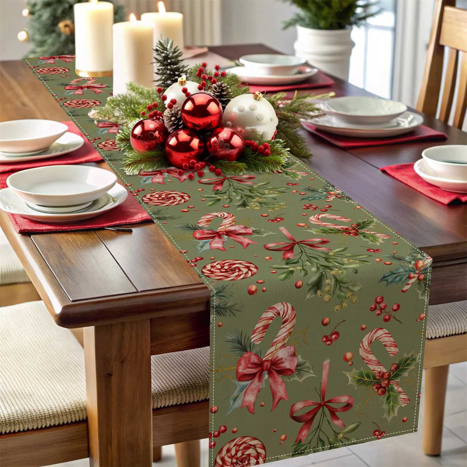 Christmas VIKAMA Green Christmas Table Runner Table Flag Decor Kitchen Dining Table Home Holiday Decor Christmas Gift Y251113
