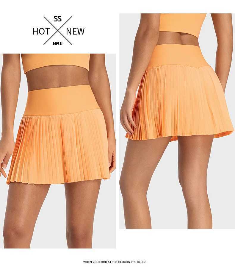 Womens sports tennis skiing high waist tight yoga tennis shorts pleated pocket skiing with pockets leak proof and quick drying Y250412