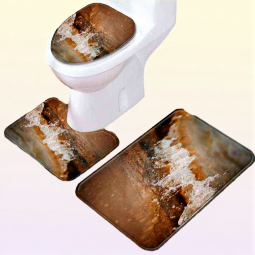 Thregost 3Pcsset Scenic Pattern Bath Mat Toilet Rug Bathroom Soft Absorbent Mats Microfiber Shower Tub Rugs Toilet Floor Carpet L