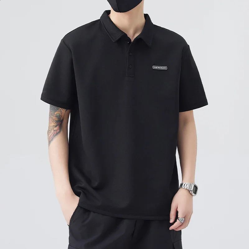 Brown 2025 Summer Casual Mens Tshirt Solid color Short sleeved Collar Business Plus Size Top 250408