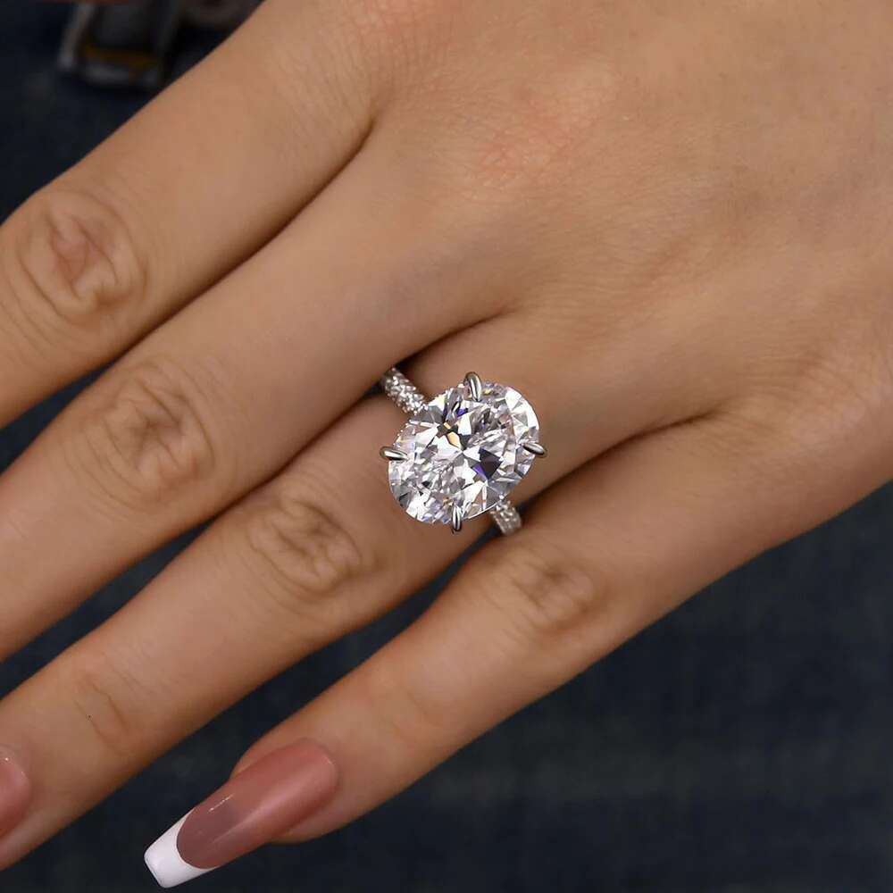 8CT Oval Cut Full Moissanite Engagement Rings for Women 925 Sterling Silver Big Gemstone Wedding Band Jewelry with Certificate
