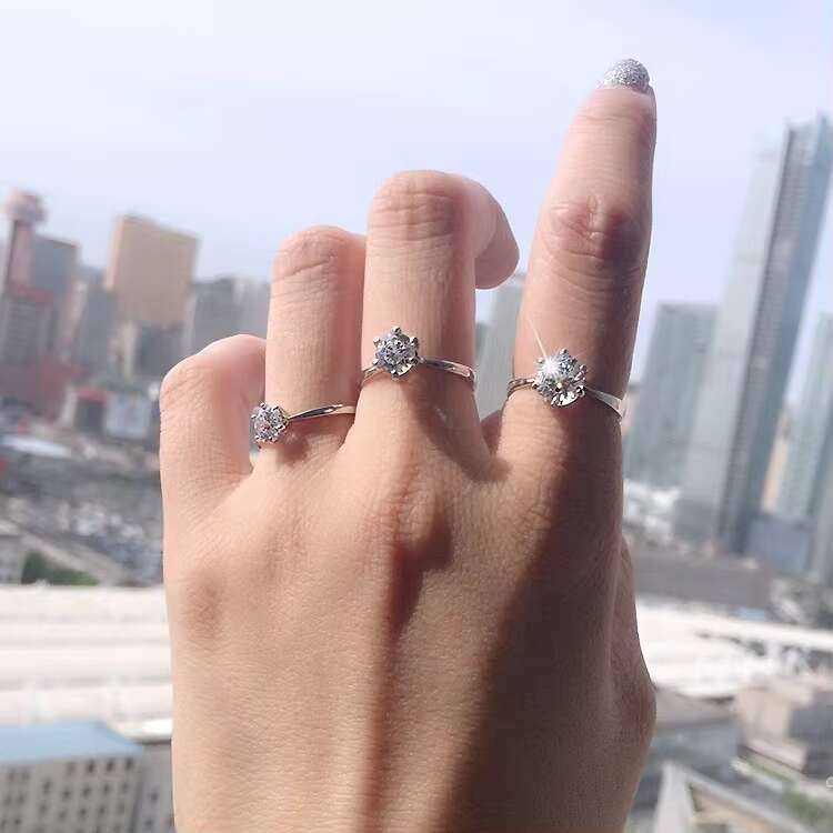 Classic Six Claws Zircon Diamond Ring Imitation Moissanite Wedding Engagement Rings for Women