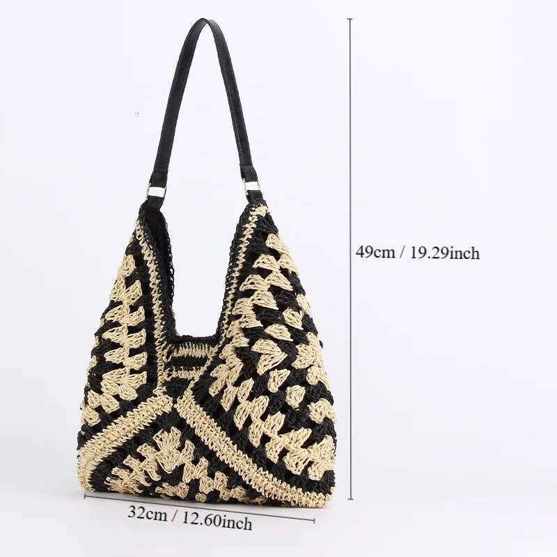 Handmade Beach Bag Women Straw Tote Large Capacity Vintage Vacation Shoulder Everything Casual Handbag Hollow Summer Beach Bag Kq1