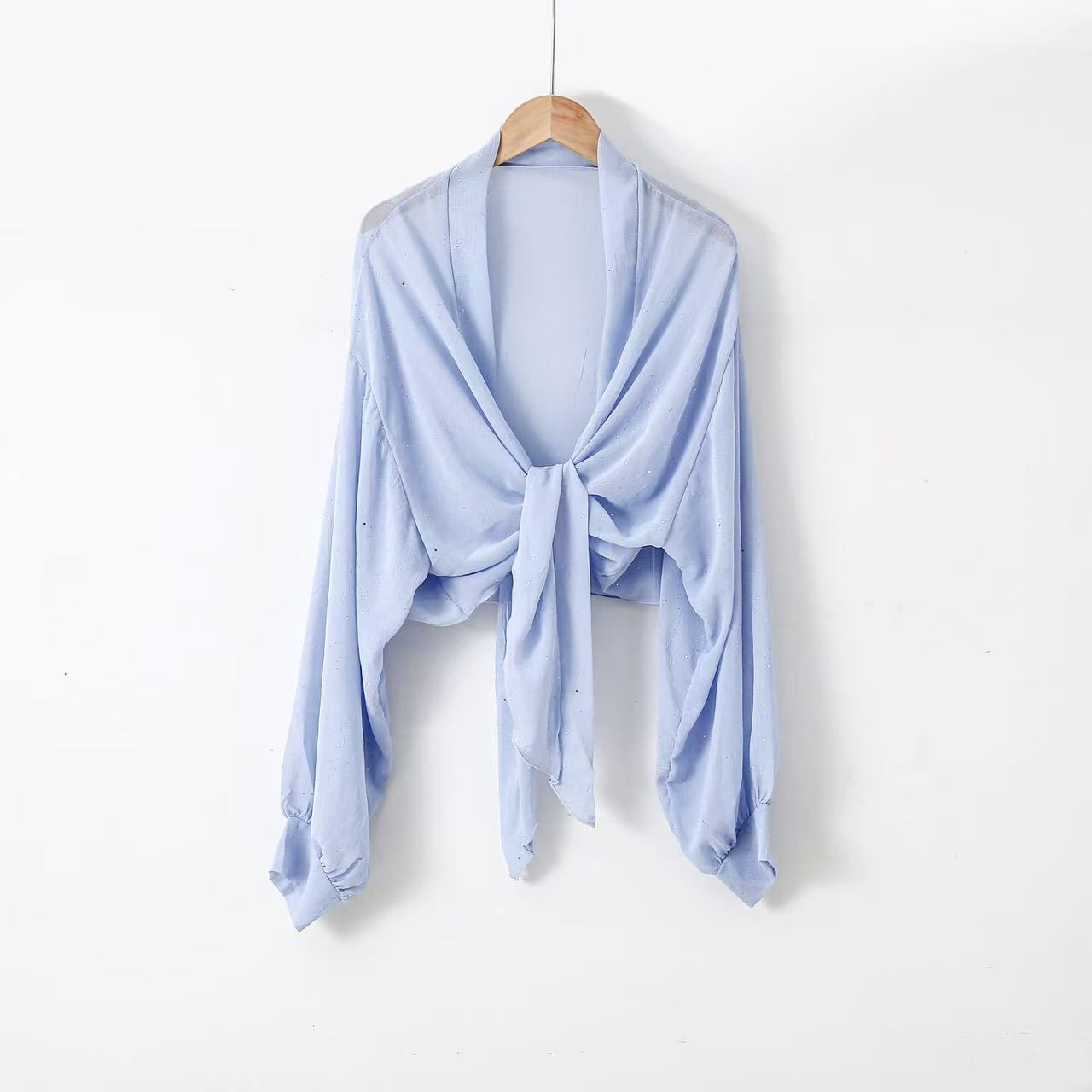 K377 2024 new shawl sunscreen summer high-end long-sleeved female Korean version of the air-conditioned room silk scarf solid color scarf