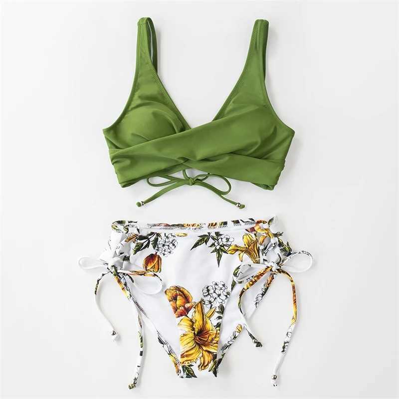 Womens Bikini Swimsuit Front Cross Lace Up Two Piece Bathing SuitW251113