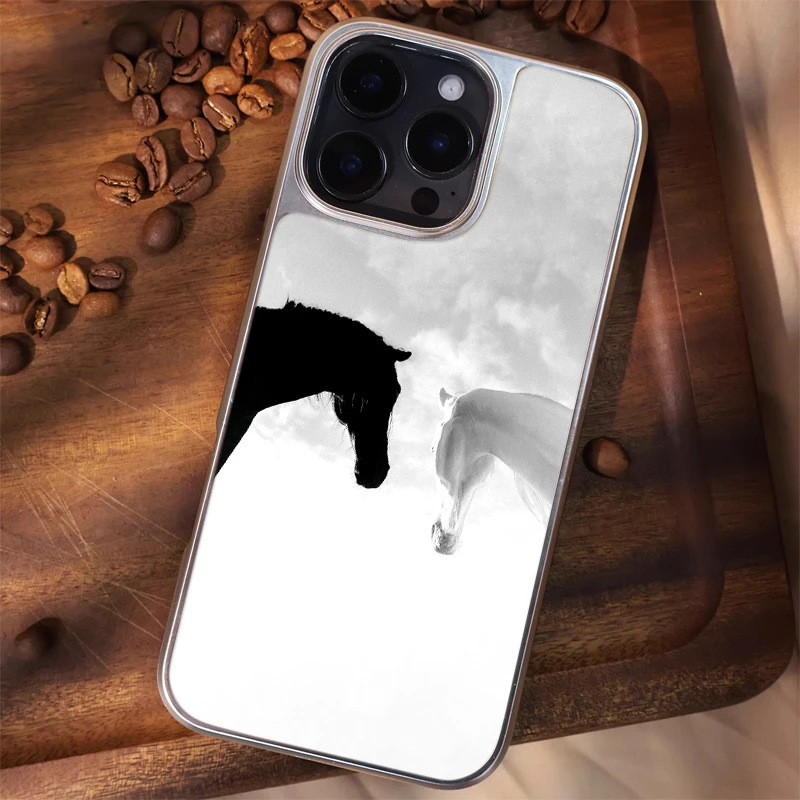 Black and White Horse Phone Case Compatible with iPhone 17 Pro Max Case iPhone 16 Matte PC 15 Personalized 14 Large Hole 13 Hard