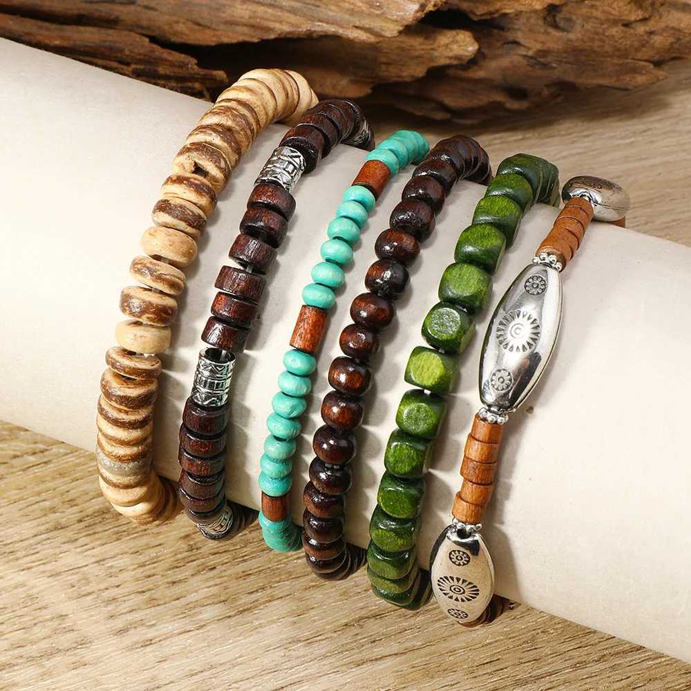 Vintage Bohemian Style Beaded mens Bracelets Multilayer Wood Beaded Coconut Beaded Chain Jewelry Accessories GiftsC250411