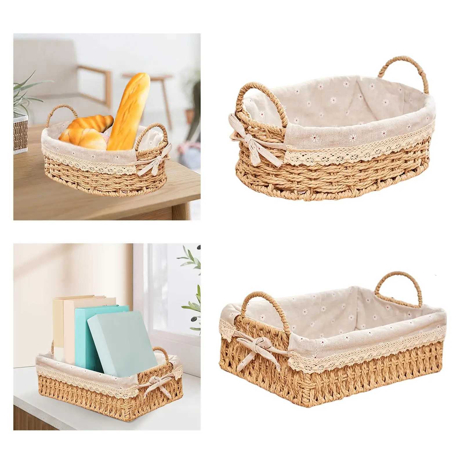 Woven Storage Baskets Kitchen Organizer Handwoven with Handles Cosmetic Box for Breakfast Fruit Bedro Bathro He Decorative Y251112