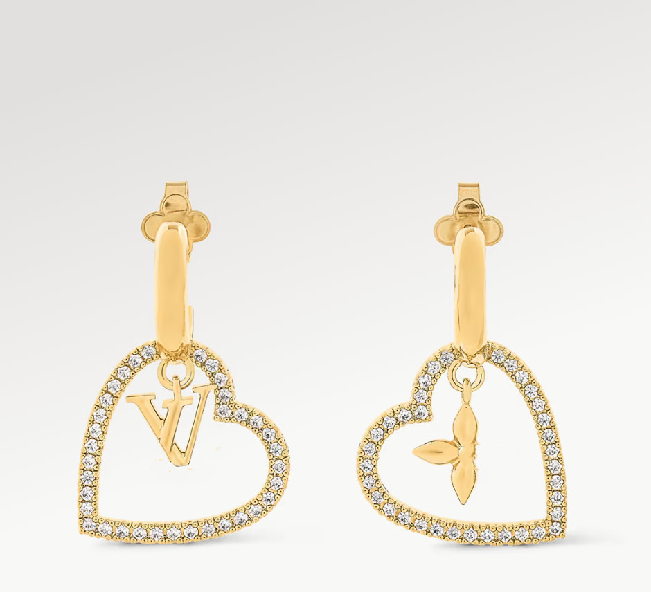 With BOX Luxury New Designer Stud Earrings 18K Gold Plated Diamond Dual Heart Flower Letter Fashion Earrings For Women Wedding Jewelry