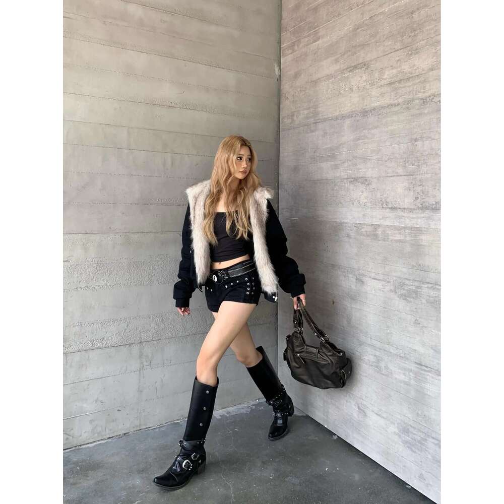 Designer Clothes American Fashion Furry Collar Retro Trend Loose Zipper Street Haruku Hip Hop Hooded Jacket