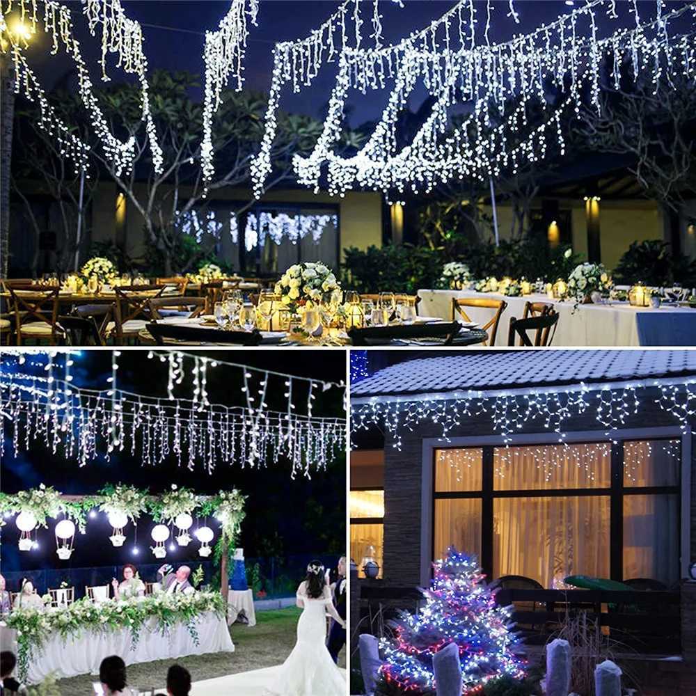 Solar Icicle Lights Wedding Decoration Fairy Lights String 8 Modes Outdoor Eaves Decoration For Christmas Party Garden Lighting M251113