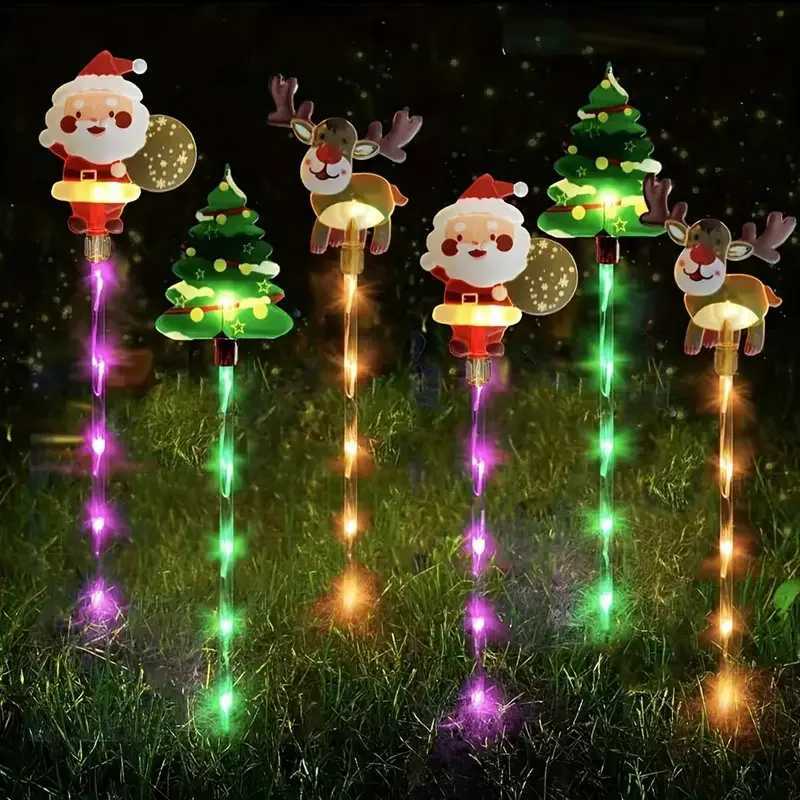 6pcs/set Solar LED Yard Stakes Christmas Lights Santa Outdoor Patio Garden Lawn Decor Holiday Lights Waterproof Festive Decor M251113