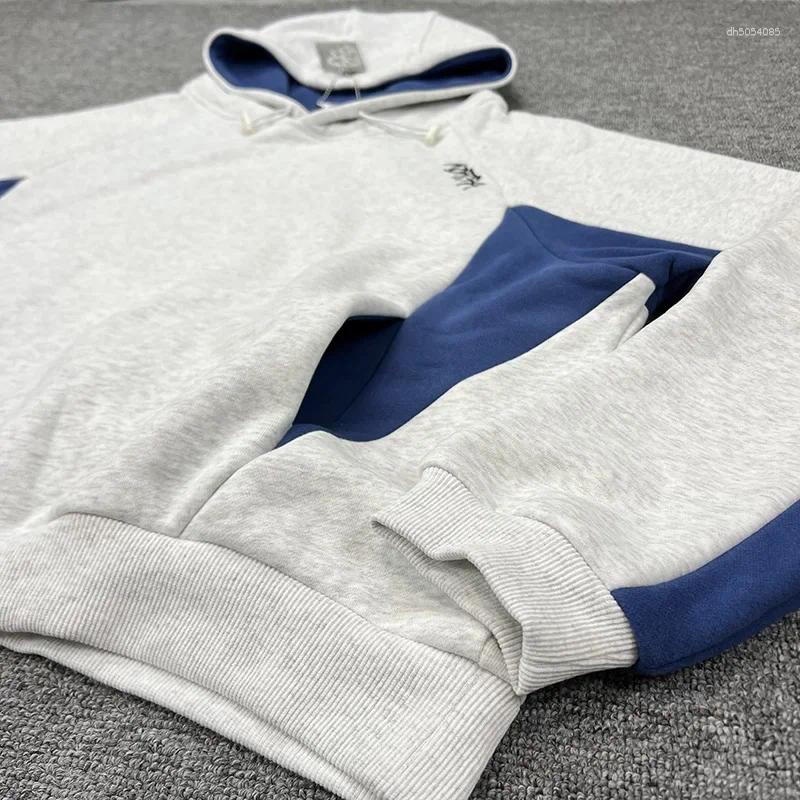 Men's Hoodies Men Women Casual Fashion Couple Gray Blue Color Blocking Patchwork Hoodie Top Quality Cotton Embroidery Pullovers