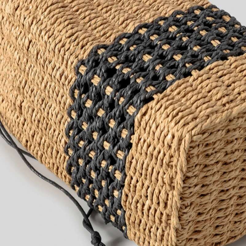 Handmade Beach Bag Female Summer Square Straw Design Acrylic Chain Women's Drawstring Shoulder Bohemian Bali Vacation Travel Beach Bag Kq1