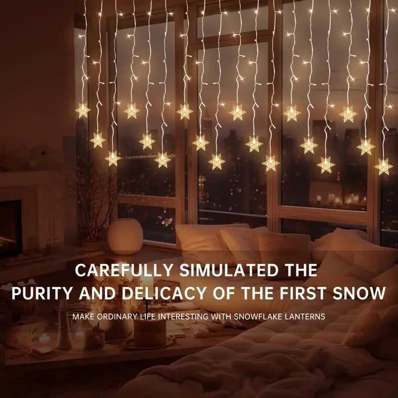 Snowflake Garland Christmas Lights Outdoor 2025 Led Icicle Curtain Garlands 9M 162LEDs Solar Power Waterproof IP44 New Year Xmas M251113