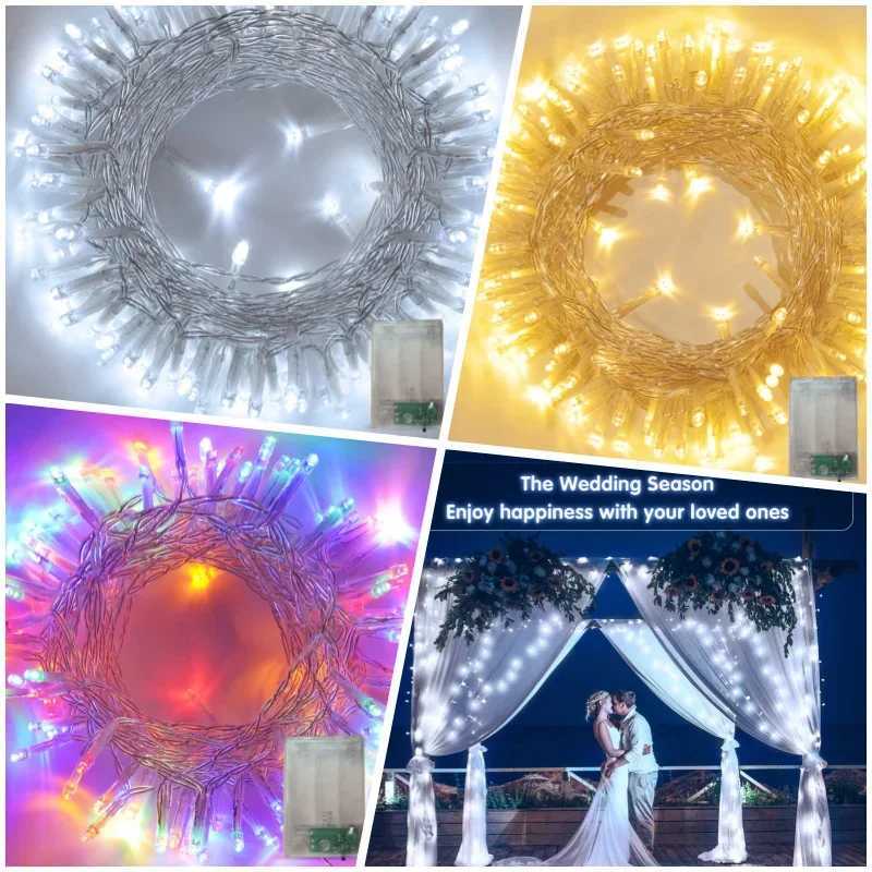 1/2/4/10M LED Outdoor Lights Garland Fairy Light Battery-operated Waterproof Christmas Ornament Wedding Garden New Years Decor M251113