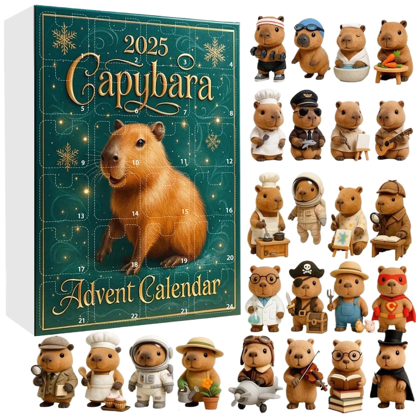 Capybara Christmas Advent Calendar with 24 2D Flat Capybara Ornaments Xmas Countdown Calendar for Christmas Tree Home Decoration 251106