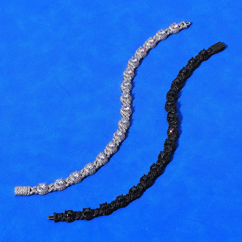 NY Ice Black Cubic Zirconia Round 75mm Beads Necklace Gun Electroplating Diamond Cuban Link Chain Hip Hop Jewelry 251112