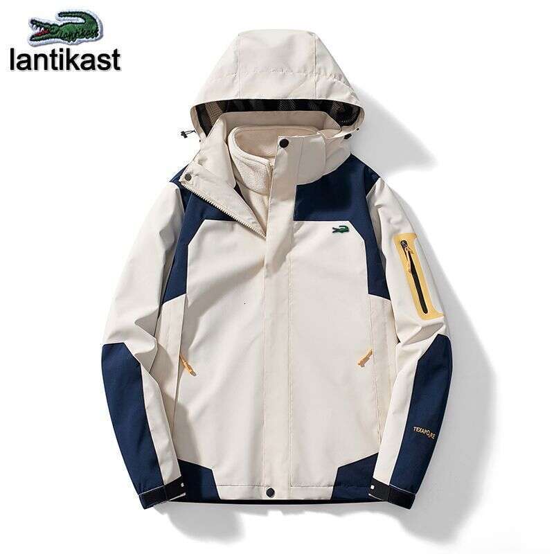 Noble Crocodile Outdoor and Women, designer hoodie Three-in-One, Fleece-Lined, Thickened, Detachable Two-Piece Set, Mountaineering Cold-Proof Jacket for Men