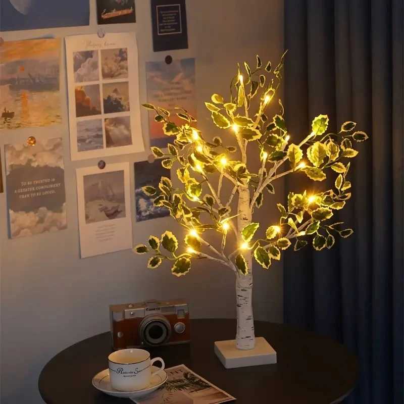 1PC Led Tree Light Indoor Simulation Green Leaves White Birch Tree Home Decoration Lights Christmas Party Popular Luminous Tree M251113