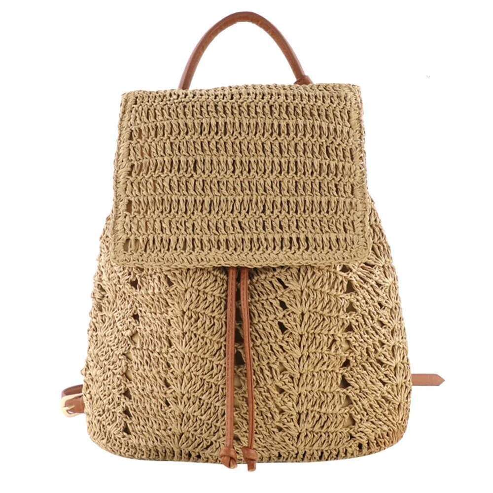 Handmade Beach Bag Women Straw Backpack Handmade Woven Casual Beach Holiday Shoulders Bucket Bag Kq1