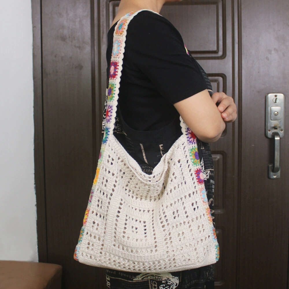 New diagonal cross women's spliced hand-held shoulder bag, simple and versatile knitted bag