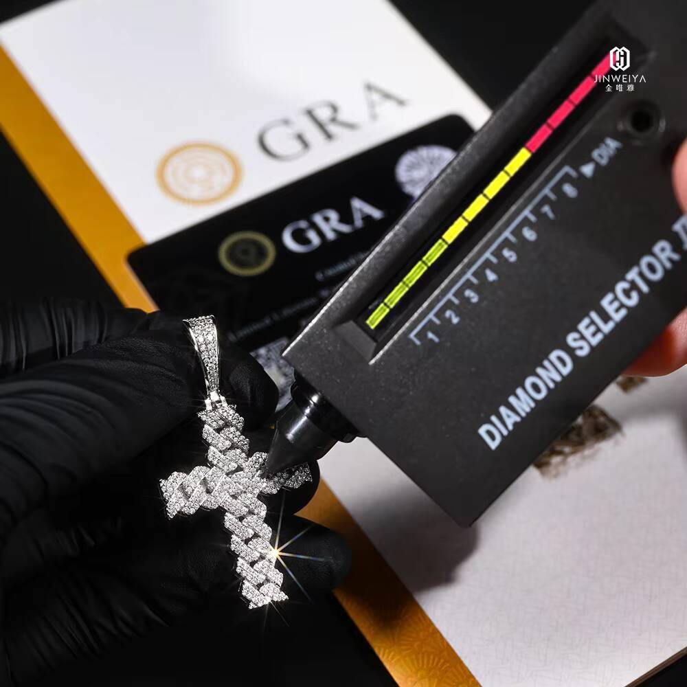 Wholesale Hip-hop Shiny Cross Cuban Necklace Pendant 925 Sterling Silver Rhodium Plated Iced-out VVS Moissanite Jewelry