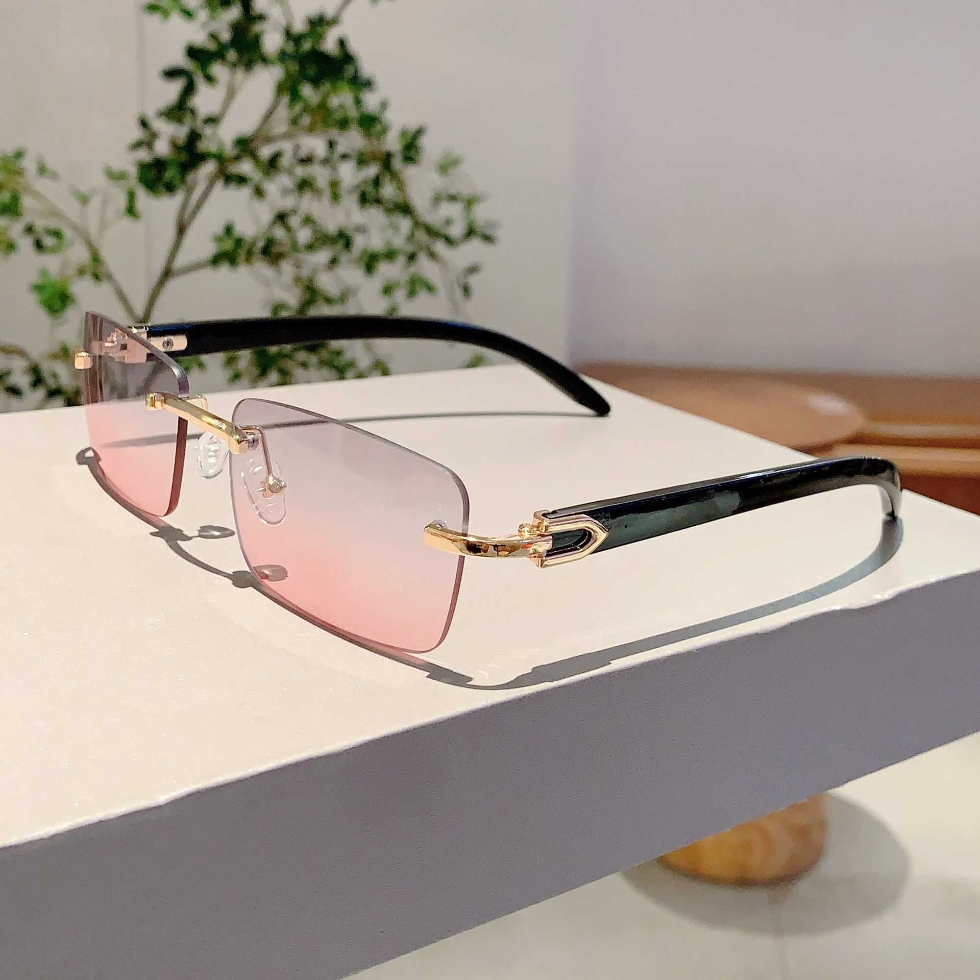 KAMMPT Rimless Rectangle Sunglasses 2024 New in Vintage Gradient Ocean Lenses Shades Trendy Brand Designer Fashion Sun GlassesC250412