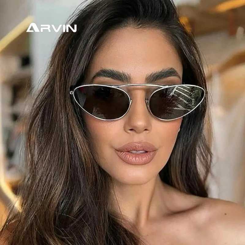 2024 New Brand Cat Eye Womens Sunglasses Fashion Metal Frame Oval Sunglasses Female Unique Elegant Black Cateye EyewearC250412