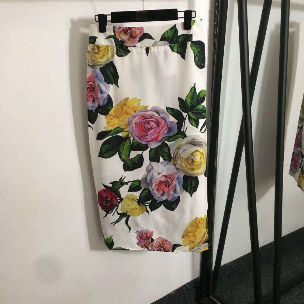 Designer clothing 2025 new set of colorful rose flower print temperament long sleeved shirt+hip hugging split high waist half skirt