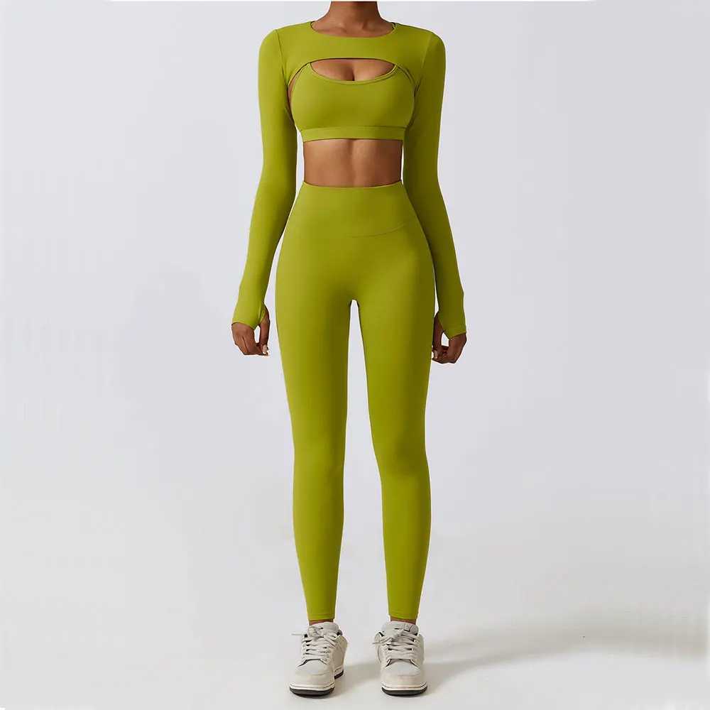 Womens Sportswear Yoga Set Workout Clothes Athletic Wear Sports Gym Legging 2/3PCS Fitness Bra Crop Top Long Sleeve Yoga Suit J251112
