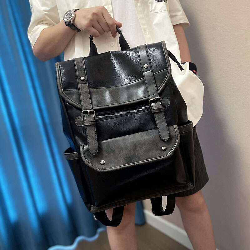 Backpack P166 Japanese and Korean Men's New Soft Leather Large Capacity Fashion Leisure Travel Backpack