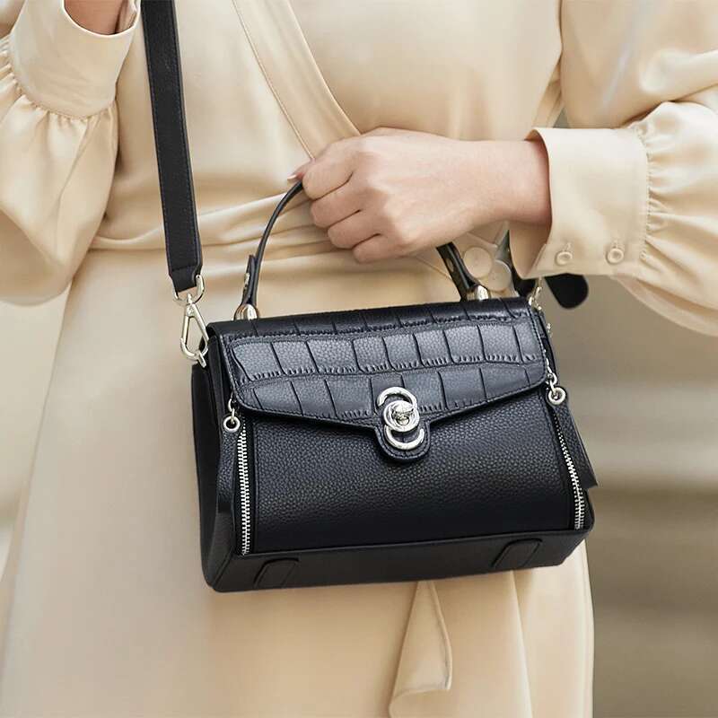 New ZOOLER Brand Handcraft Real Bag Black First Cow Layer Genuine Leather Handbag Shoulder Bags Female Fashion#Al597