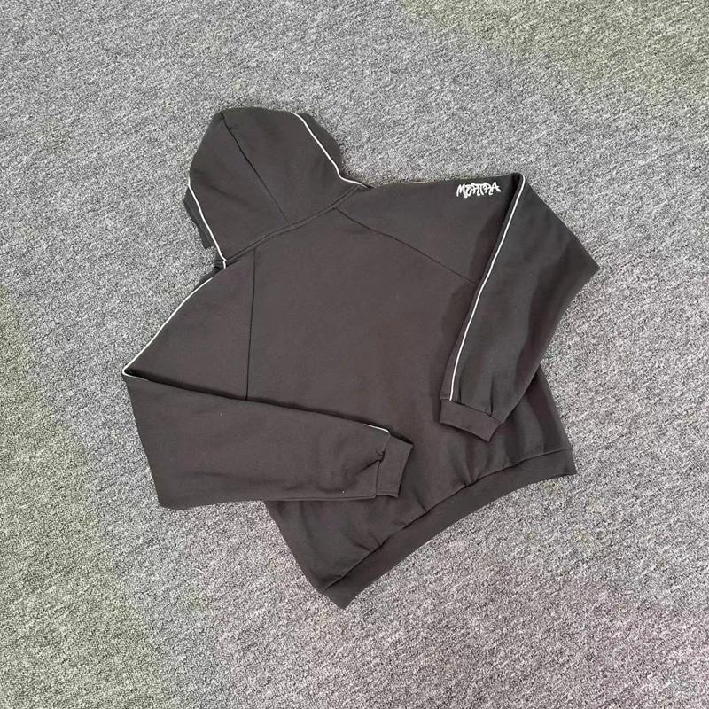 Men's Hoodies Gray Hoodie High Street Striped Patchwork Iron Solid-color Embroidered Men Women Sweatshirts Harajuku