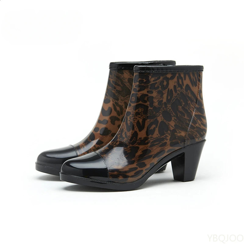 Ladies Chunky Heels Rubber Shoes er Rain Boots Women Waterproof Pvc Ankle Garden Work Boot Rainshoes Footwear 250410