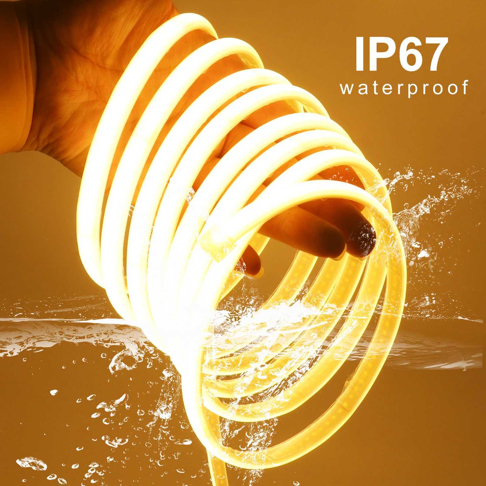 IP65 COB Self-adhesive Tape LED Neon Light Strips AC 230V RA90 Waterproof Outdoor Garden FOB Ribbon Lamp 2Pin Wire/EU Power Plug W251112