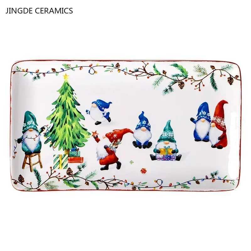 Christmas Exquisite Ceramic Plate Christmas Decoration Dinner Plate Healthy Underglaze Color Salad Plate Kitchen Tableware Accessories Y251113