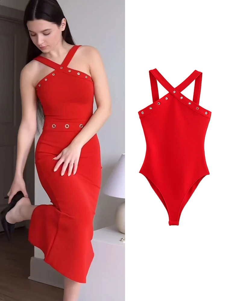 TFMLN Sexy 2025 Womens Sleeveless Tight Clothes Ultra Thin Collar Red Summer Fitness Underwear 250411