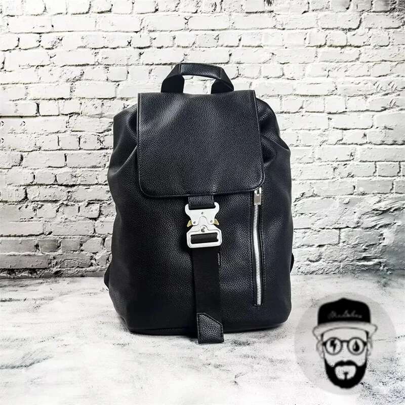 Black Metal Bucket Leather With Large Capacity And Simple Design ALYX Backpack