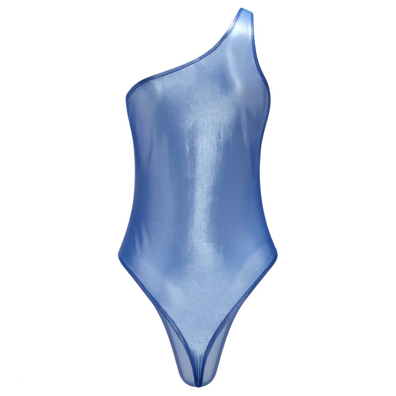 Womens Sheer Mesh Bodysuit One Shoulder Sleeveless Crotchless One Piece Leotard Swimwear See Through T-shirt Bikini SwimsuitsW251113