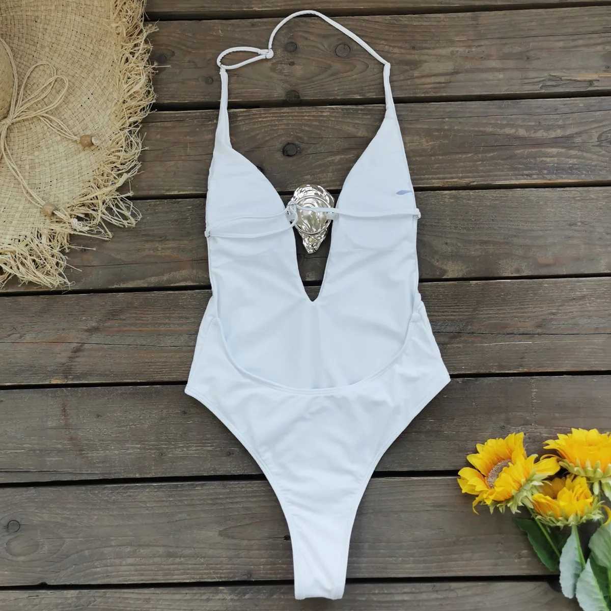 Sexy Deep V Neck Swimsuit With Skirt Women 2 Pcs Suits 2025 High Leg Backless Swimwear Fashion Female Holiday Beachwear OutfitsW251113