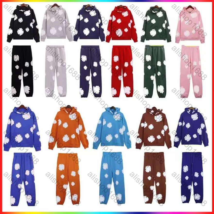 Designer Hoodies Men's Women's denim hoodie Fashion Hip Hop sweater Casual foaming wreath denim hoody essentials Sweatsuit Loose Jogger Sportwear spider Pants