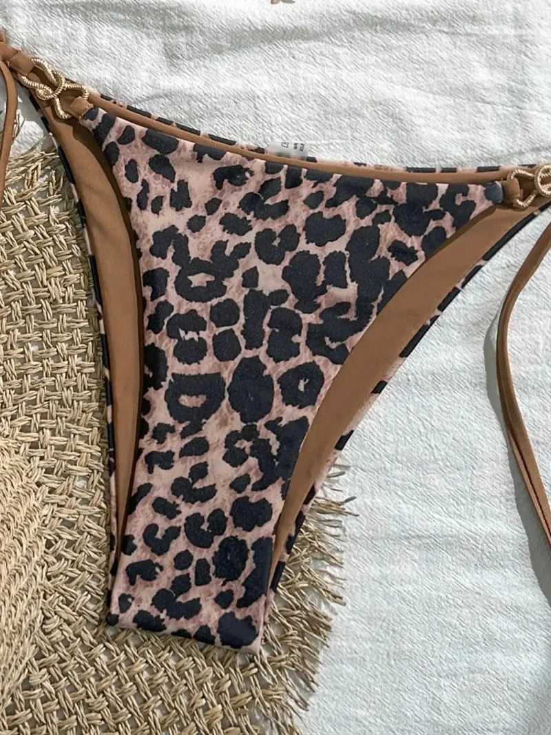 2025 New Arrival European and American Leopard Print Halter Bikini Set for Women Sexy SwimsuitW251113
