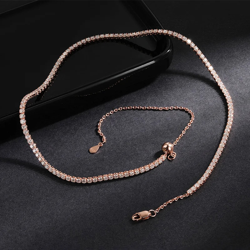 EWYA Full 2mm 0.03CT D Color Tennis Necklace for Women Lady S925 Silver Plated 18K Gold Neck Chain Choker Necklaces 250407